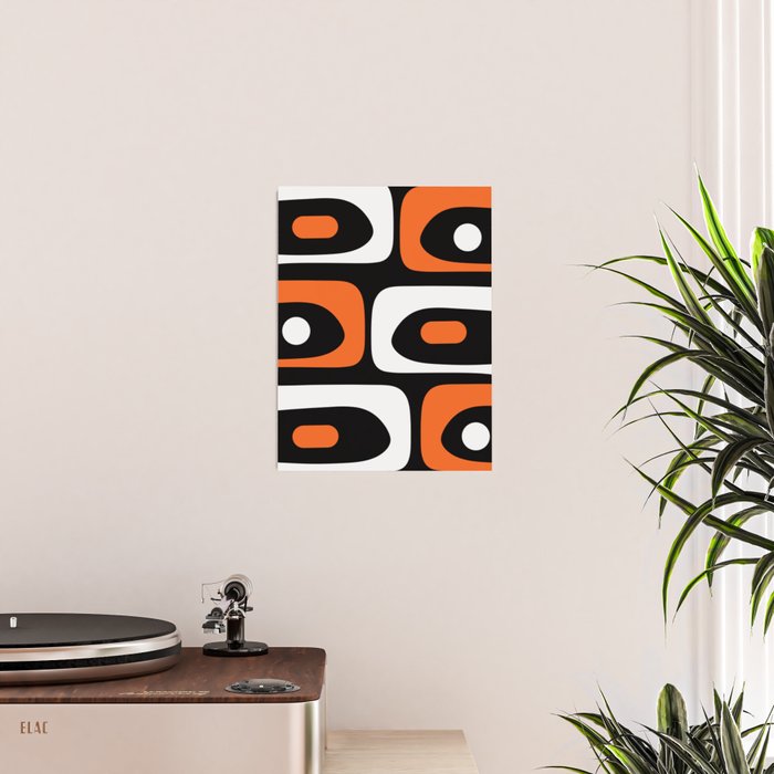 Mid Century Modern Piquet Retro Abstract Pattern Black Orange White Poster Gallery Image 2