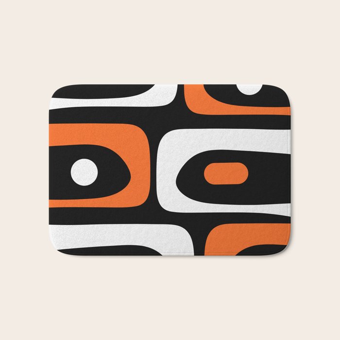 Mid Century Modern Piquet Retro Abstract Pattern Black Orange White Bath Mat Gallery Image 1