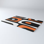 Mid Century Modern Piquet Retro Abstract Pattern Black Orange White Rug Gallery Image 3
