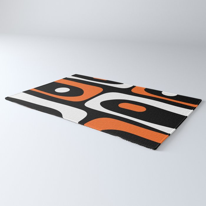 Mid Century Modern Piquet Retro Abstract Pattern Black Orange White Rug Gallery Image 3