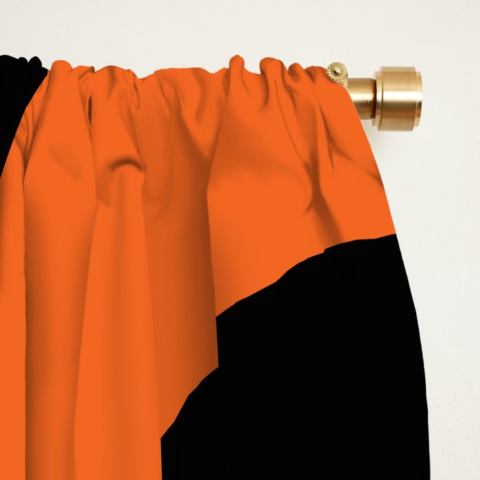 Mid Century Modern Piquet Retro Abstract Pattern Black Orange White Window Curtain Gallery Image 2