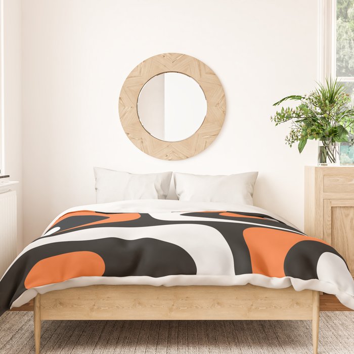 Mid Century Modern Piquet Retro Abstract Pattern Black Orange White Duvet Cover Gallery Image 3