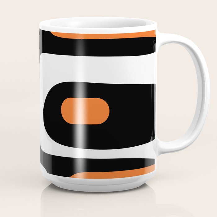 Mid Century Modern Piquet Retro Abstract Pattern Black Orange White Coffee Mug Gallery Image 2