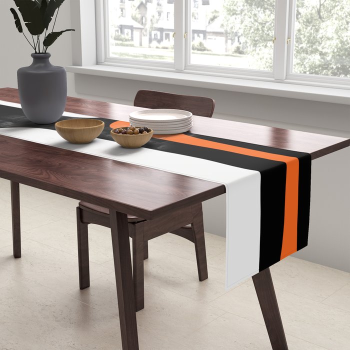 Mid Century Modern Piquet Retro Abstract Pattern Black Orange White Table Runner Gallery Image 2