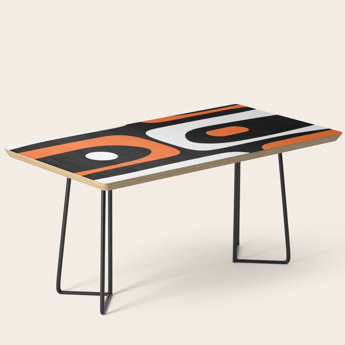 Mid Century Modern Piquet Retro Abstract Pattern Black Orange White Coffee Table Gallery Image 1