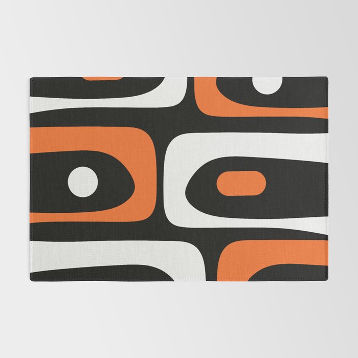 Mid Century Modern Piquet Retro Abstract Pattern Black Orange White Rug Gallery Image 2