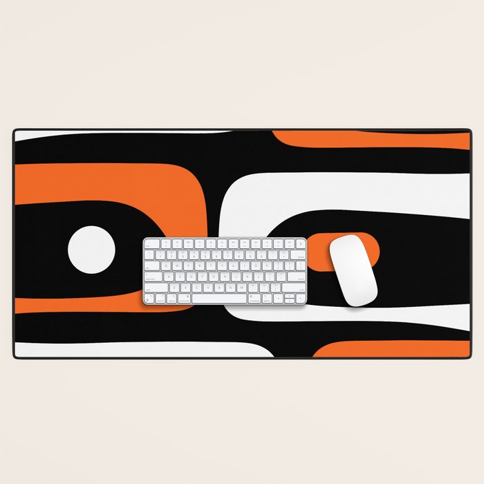 Mid Century Modern Piquet Retro Abstract Pattern Black Orange White Desk Mat Gallery Image 1