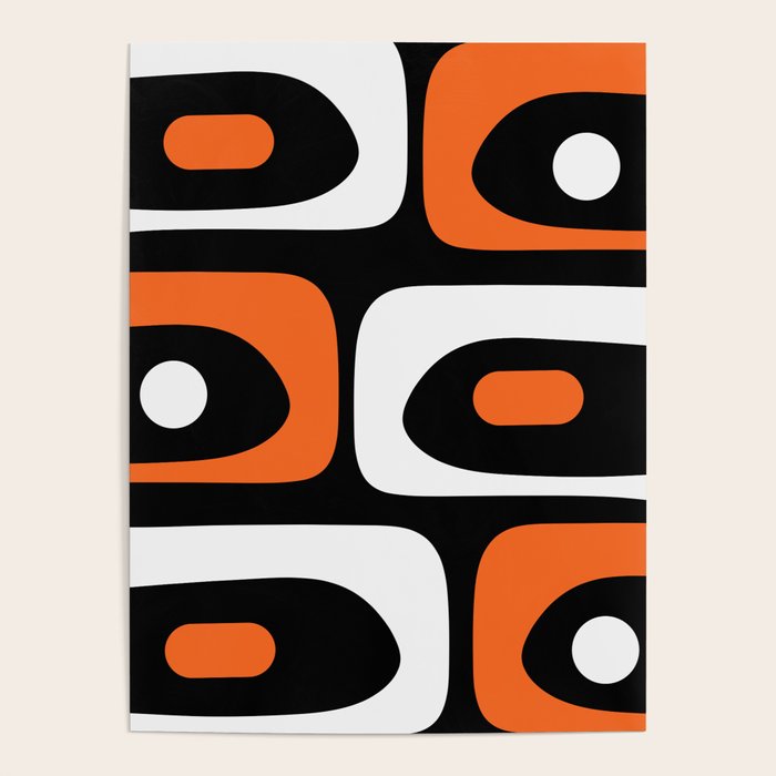 Mid Century Modern Piquet Retro Abstract Pattern Black Orange White Poster Gallery Image 4