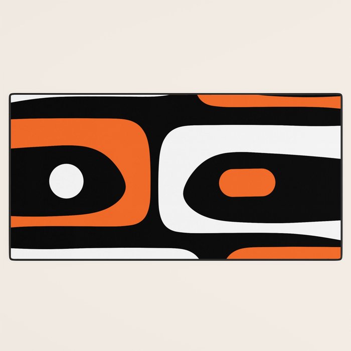 Mid Century Modern Piquet Retro Abstract Pattern Black Orange White Desk Mat Gallery Image 3