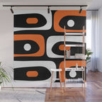 Mid Century Modern Piquet Retro Abstract Pattern Black Orange White Wall Mural Gallery Image 1