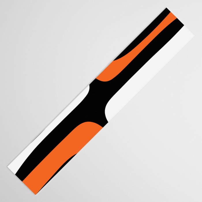 Mid Century Modern Piquet Retro Abstract Pattern Black Orange White Table Runner Gallery Image 3