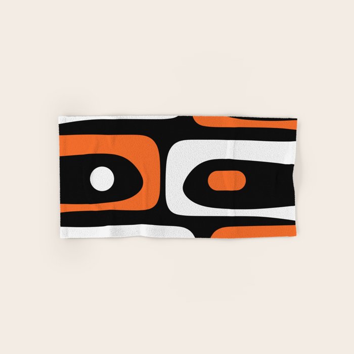 Mid Century Modern Piquet Retro Abstract Pattern Black Orange White Bath Towel Gallery Image 1