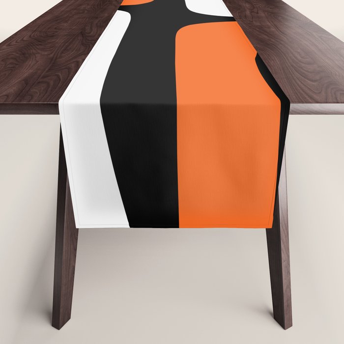 Mid Century Modern Piquet Retro Abstract Pattern Black Orange White Table Runner Gallery Image 1