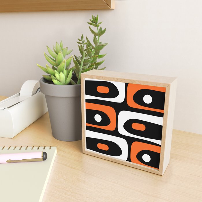 Mid Century Modern Piquet Retro Abstract Pattern Black Orange White Mini Art Print Gallery Image 2