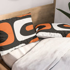 Mid Century Modern Piquet Retro Abstract Pattern Black Orange White Pillow Sham Gallery Image 2