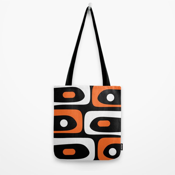 Mid Century Modern Piquet Retro Abstract Pattern Black Orange White Tote Bag Gallery Image 2
