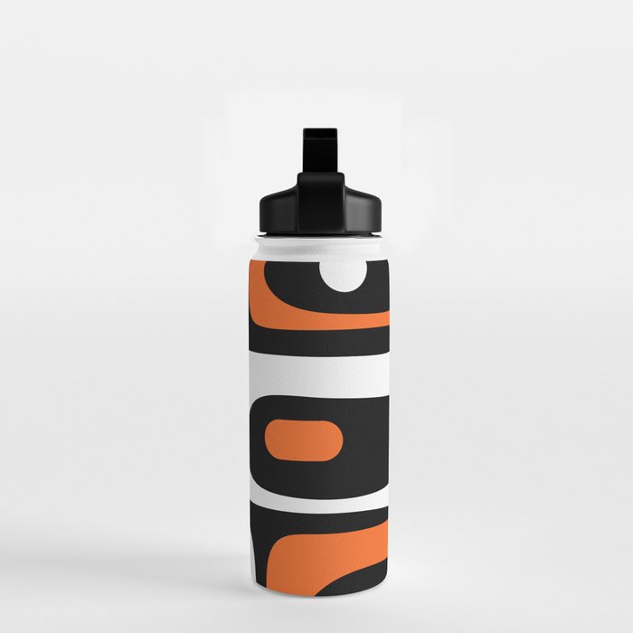 Mid Century Modern Piquet Retro Abstract Pattern Black Orange White Water Bottle Gallery Image 2