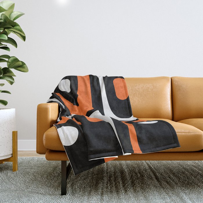 Mid Century Modern Piquet Retro Abstract Pattern Black Orange White Throw Blanket Gallery Image 1