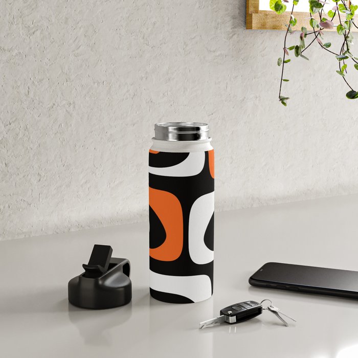 Mid Century Modern Piquet Retro Abstract Pattern Black Orange White Water Bottle Gallery Image 4