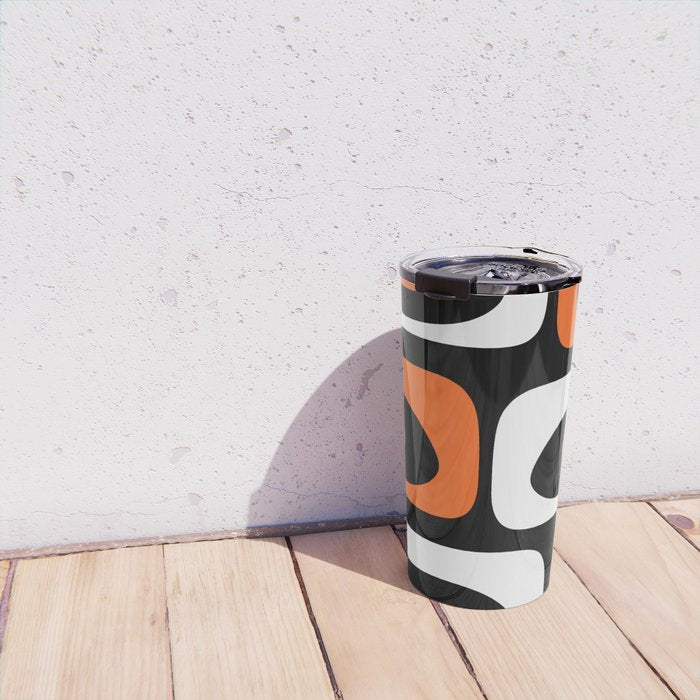 Mid Century Modern Piquet Retro Abstract Pattern Black Orange White Travel Mug Gallery Image 4