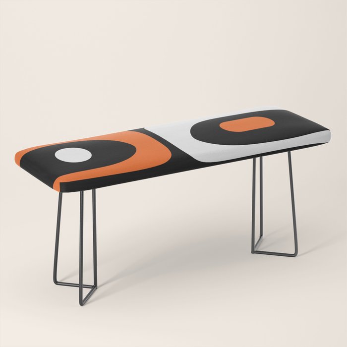 Mid Century Modern Piquet Retro Abstract Pattern Black Orange White Bench Gallery Image 1