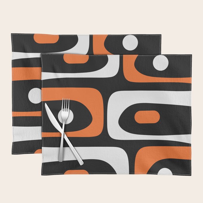 Mid Century Modern Piquet Retro Abstract Pattern Black Orange White Placemat Gallery Image 1