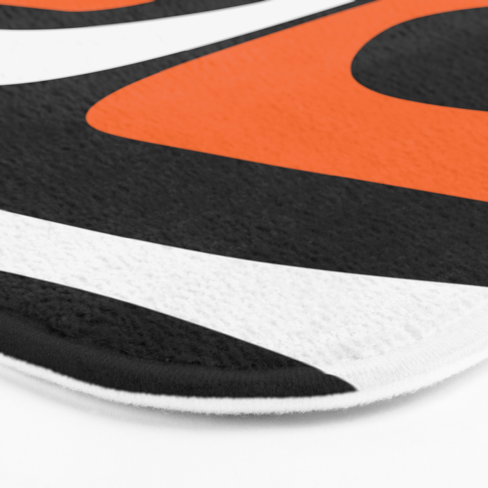 Mid Century Modern Piquet Retro Abstract Pattern Black Orange White Bath Mat Gallery Image 3