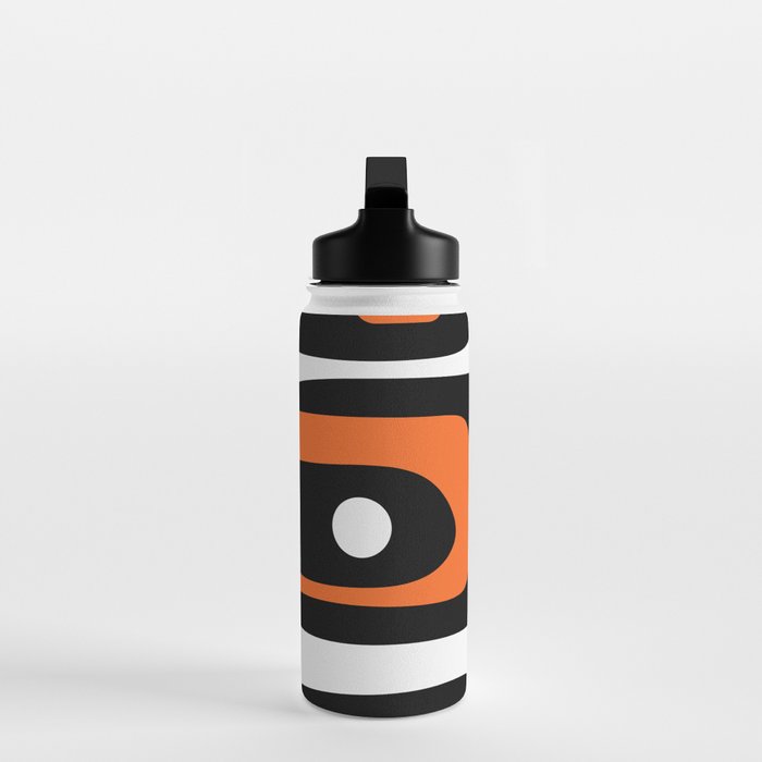 Mid Century Modern Piquet Retro Abstract Pattern Black Orange White Water Bottle Gallery Image 3