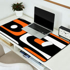 Mid Century Modern Piquet Retro Abstract Pattern Black Orange White Desk Mat Gallery Image 2