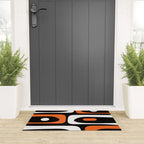 Mid Century Modern Piquet Retro Abstract Pattern Black Orange White Welcome Mat Gallery Image 3