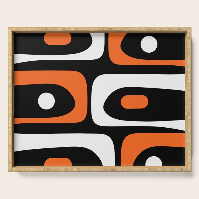 Mid Century Modern Piquet Retro Abstract Pattern Black Orange White Serving Tray Gallery Image 1