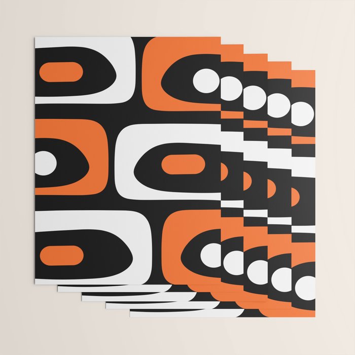 Mid Century Modern Piquet Retro Abstract Pattern Black Orange White Wrapping Paper Gallery Image 3