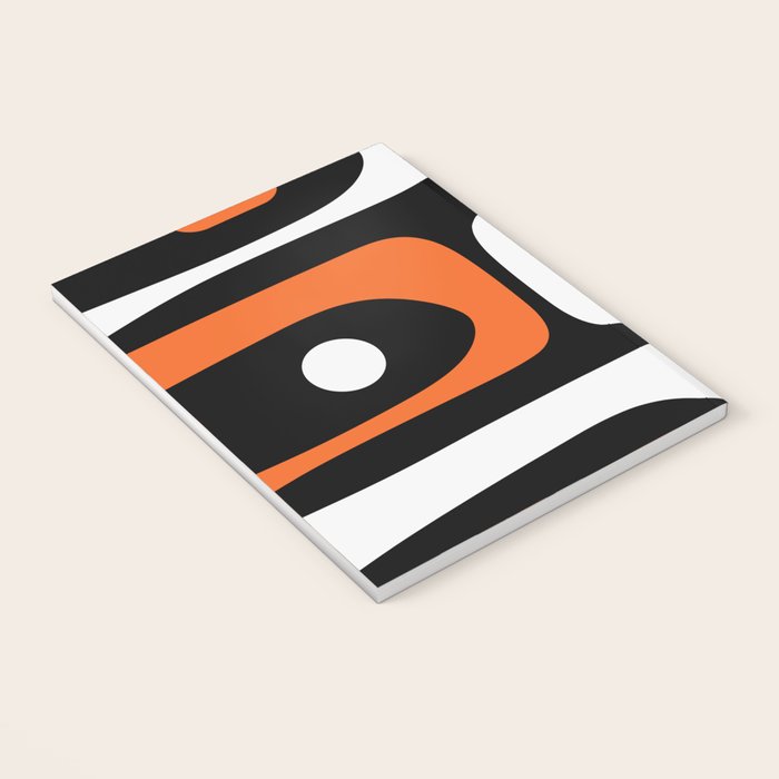 Mid Century Modern Piquet Retro Abstract Pattern Black Orange White Notebook Gallery Image 3