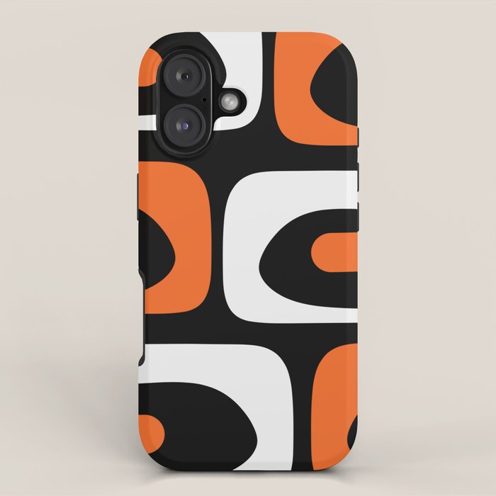 Mid Century Modern Piquet Retro Abstract Pattern Black Orange White iPhone Case Gallery Image 1