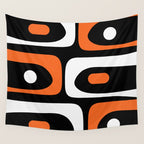 Mid Century Modern Piquet Retro Abstract Pattern Black Orange White Wall Tapestry Gallery Image 4