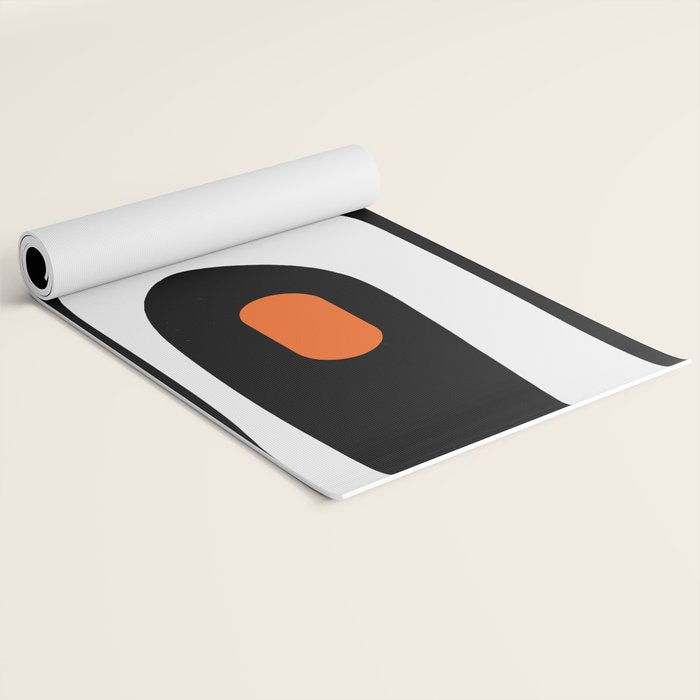 Mid Century Modern Piquet Retro Abstract Pattern Black Orange White Yoga Mat Gallery Image 2