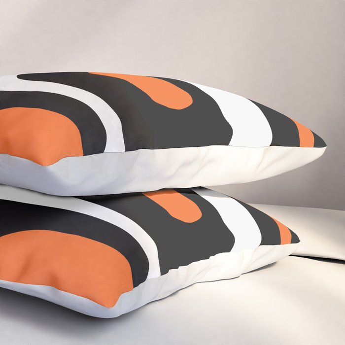 Mid Century Modern Piquet Retro Abstract Pattern Black Orange White Pillow Sham Gallery Image 3