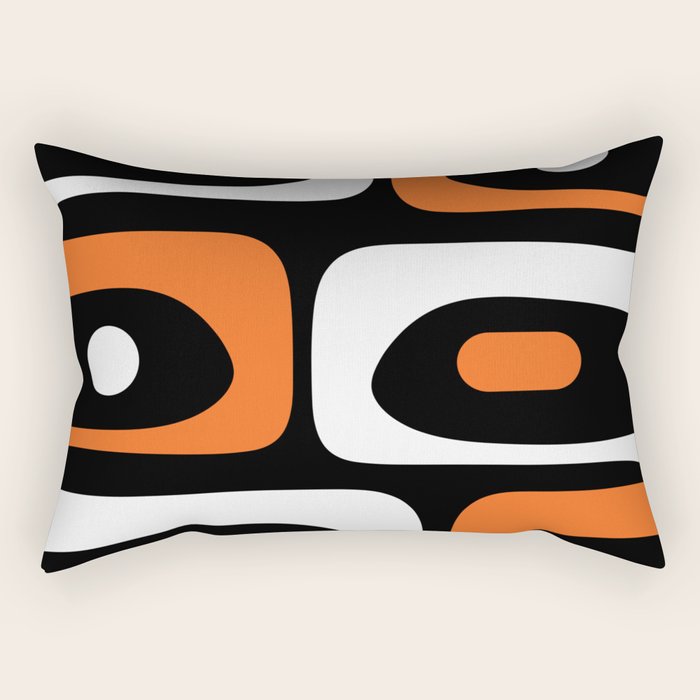 Mid Century Modern Piquet Retro Abstract Pattern Black Orange White Rectangular Pillow Gallery Image 1