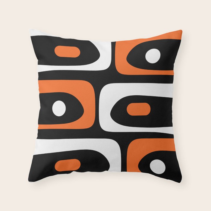 Mid Century Modern Piquet Retro Abstract Pattern Black Orange White Throw Pillow Gallery Image 1