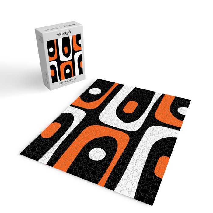 Mid Century Modern Piquet Retro Abstract Pattern Black Orange White Jigsaw Puzzle Gallery Image 2