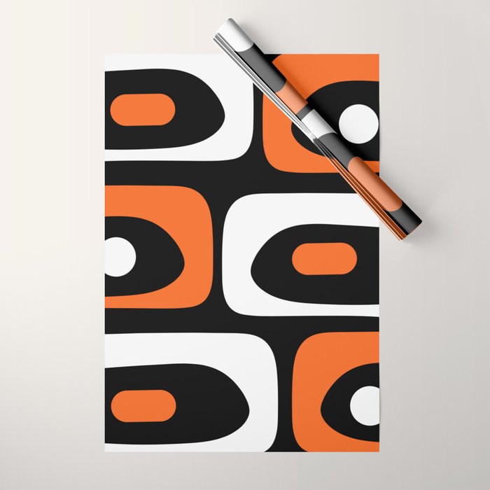 Mid Century Modern Piquet Retro Abstract Pattern Black Orange White Wrapping Paper Gallery Image 1