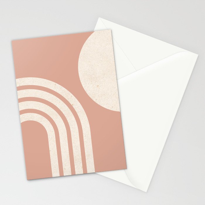 Mid Century Modern Dust Pink Sun and Rainbow Stationery Card Gallery Image 2