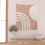 Mid Century Modern Dust Pink Sun and Rainbow Wall Tapestry Gallery Image 2