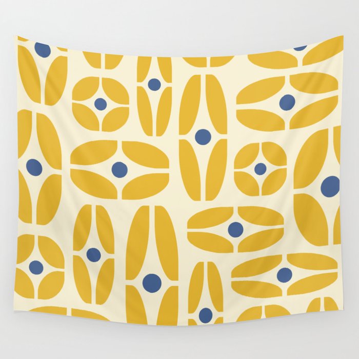 Mid Century Decoration 825 Yellow and Blue Wall Tapestry Gallery Image 1