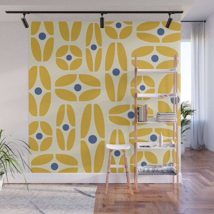 Mid Century Decoration 825 Yellow and Blue Wall Mural Gallery Image 1