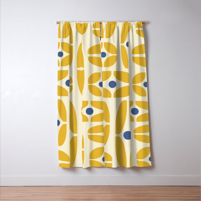 Mid Century Decoration 825 Yellow and Blue Window Curtain Gallery Image 3