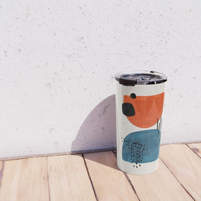 Burnt Orange Jewel Teal Blue Mid Century Modern Funky Colorful Shapes Patterns by Ejaaz Haniff Travel Mug Gallery Image 4