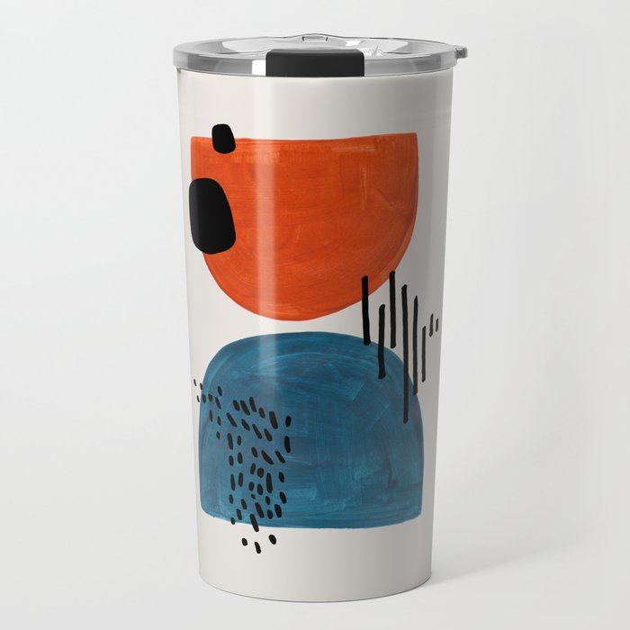Burnt Orange Jewel Teal Blue Mid Century Modern Funky Colorful Shapes Patterns by Ejaaz Haniff Travel Mug Gallery Image 1