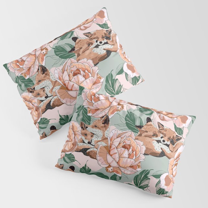 Red foxes in the rose bushes 24 Pillow Sham Gallery Image 1