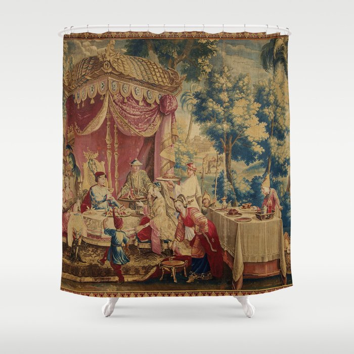 Antique 18th Century Chinoiserie Louis XIV Beauvais Tapestry Shower Curtain Gallery Image 1